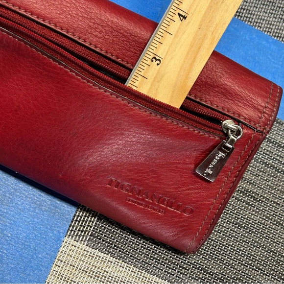 Tignanello Womens Accordion Wallet Purse Genuine Leather Snap Button Closure Red - Picture 15 of 17